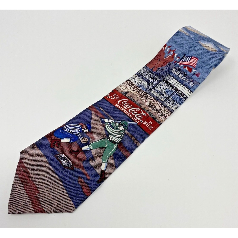 Coca Cola Tie Men's Necktie 100% Silk Baseball Batting Made in USA 55x4